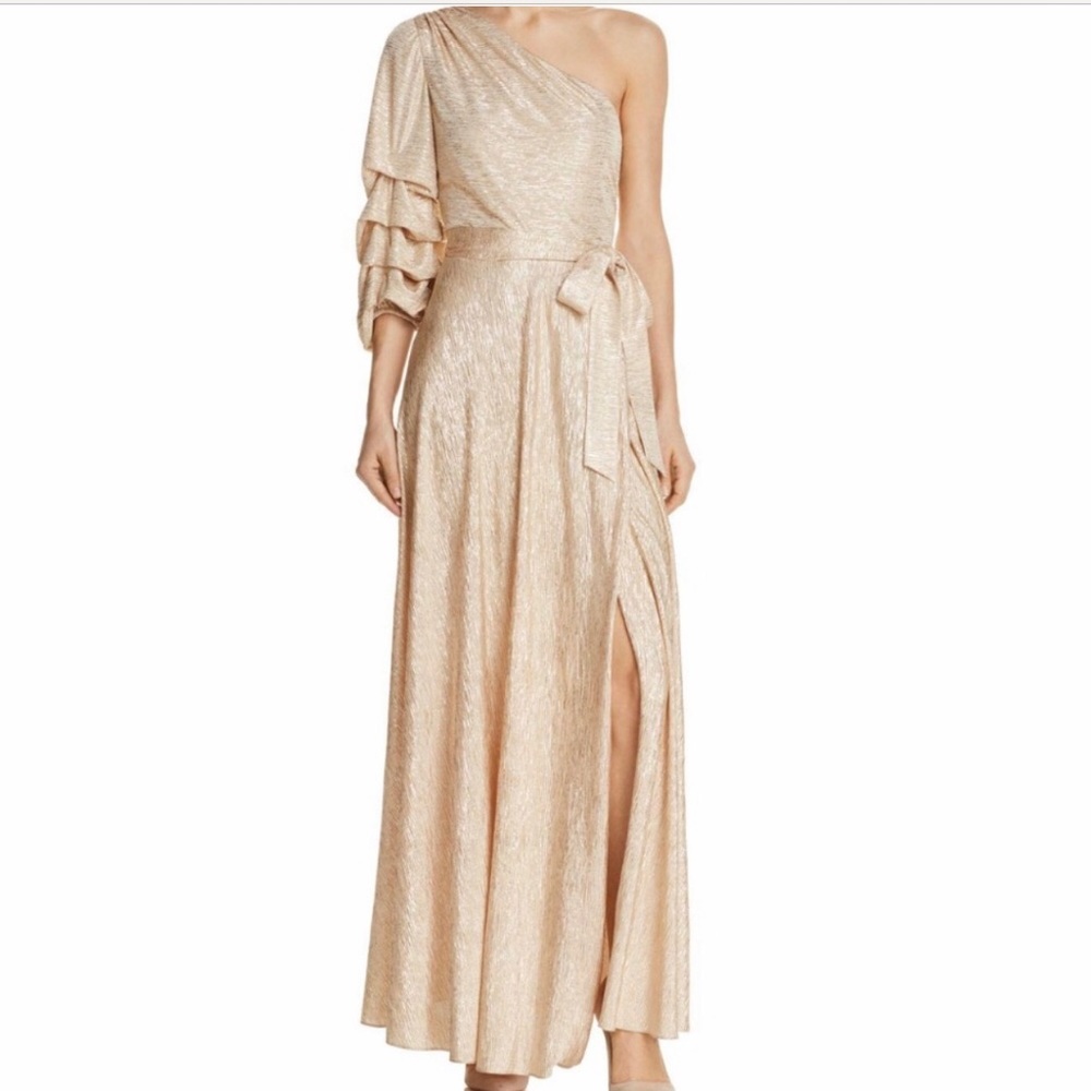 Alice and Olivia One Shoulder Gold Dress